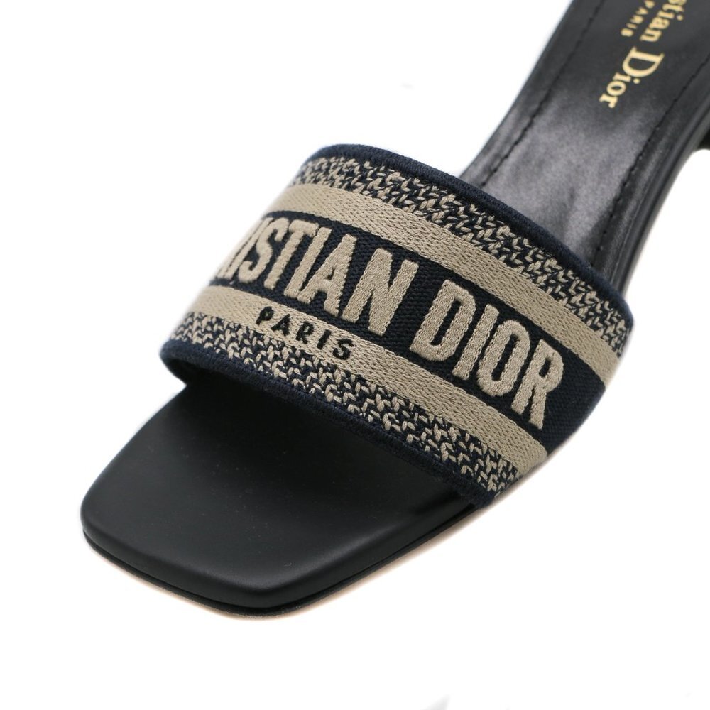 12688 - Christian Dior Dway Heeled Slide Dark Blue Embroidered Cotton Size 37 - Picture 5 of 8